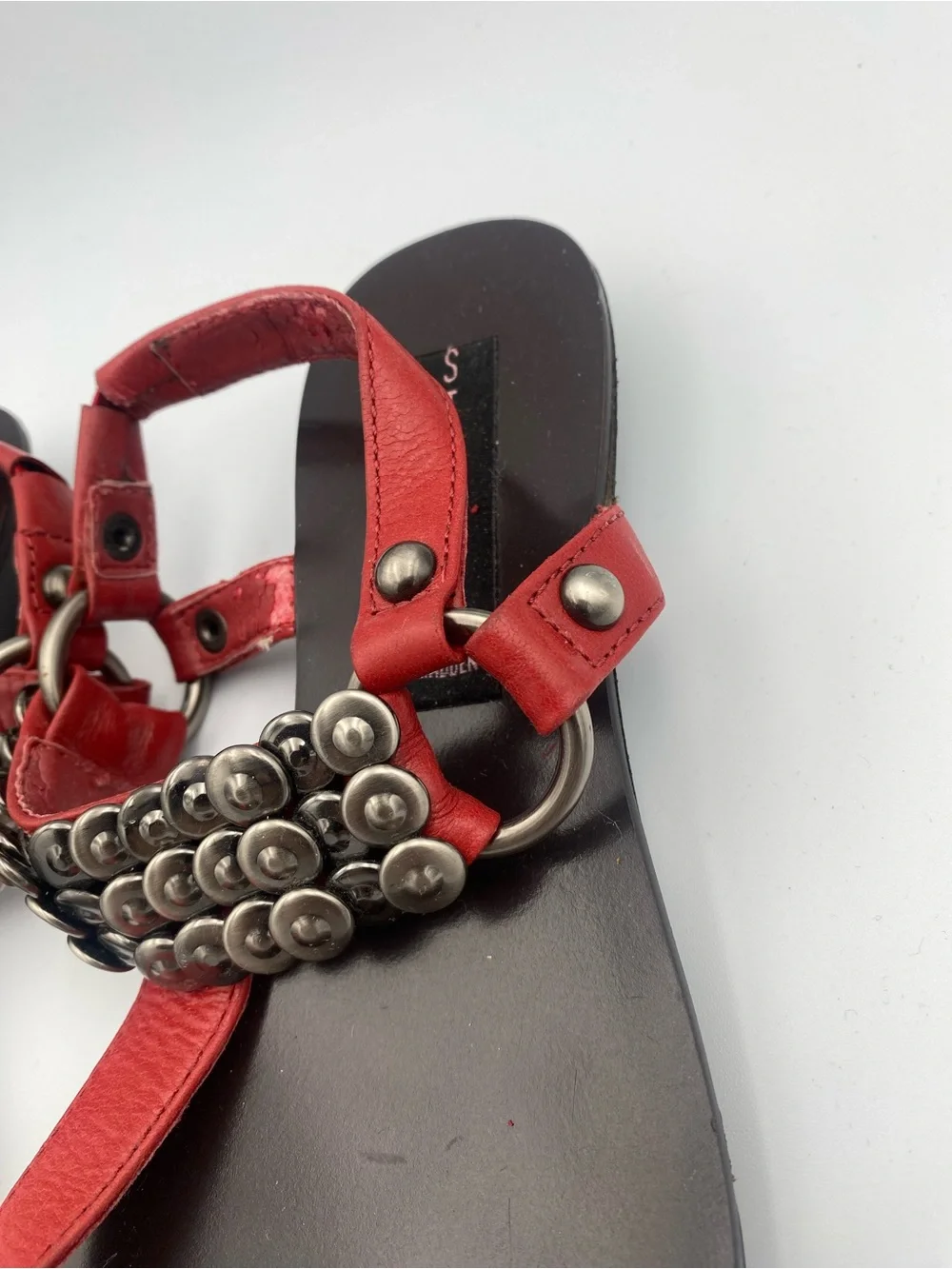Steve Madden Red Studded T-Strap Sandals for Women